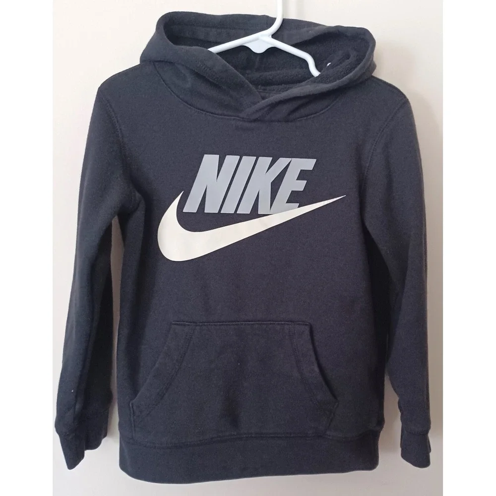 Nike Pullover Hoodie Boys 4 XS Black Logo Graphic Fleece Sweatshirt School Fall